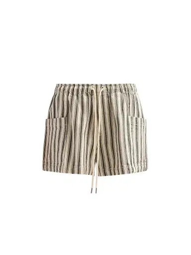 rag & bone Women's Emery Striped Cotton-Linen Drawstring Shorts - Forest Green Stripe - Size Large | Thumbnail 1