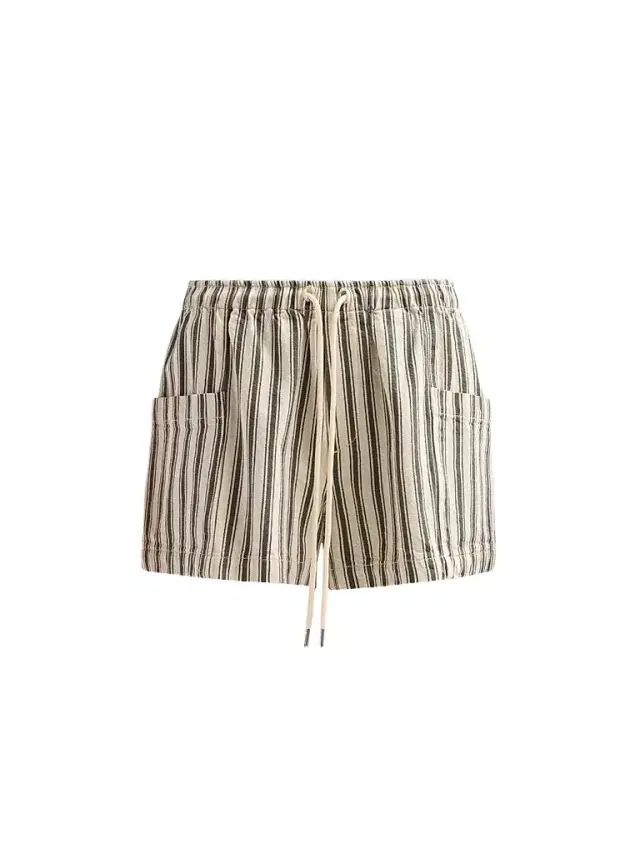 Women's Emery Striped Cotton-Linen Drawstring Shorts - Forest Green Stripe