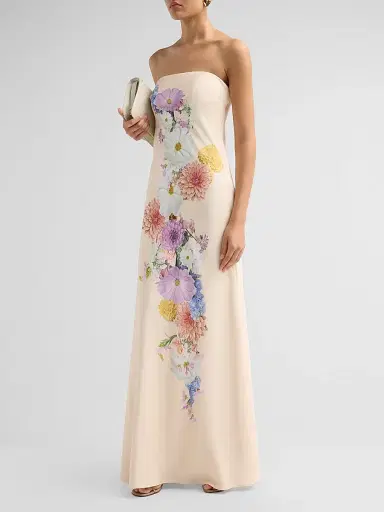 As It May Women's Vionne Floral Crepe Strapless Gown - Garden Of Dahlias - Size XXL | Thumbnail 4