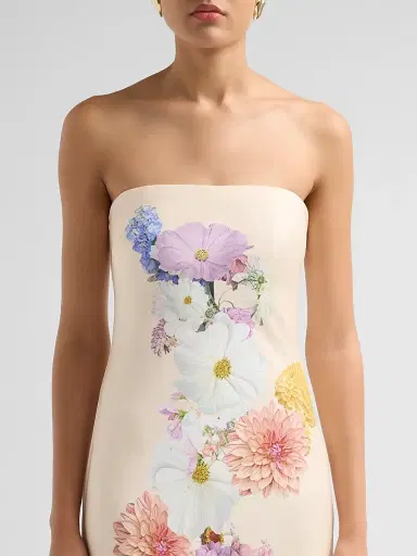 As It May Women's Vionne Floral Crepe Strapless Gown - Garden Of Dahlias - Size XXL | Thumbnail 5