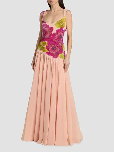 THEIA Women's Sandie Floral-Embroidered Gown - Powder Blush - Size 16 | Thumbnail 3