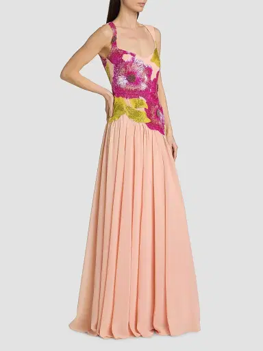THEIA Women's Sandie Floral-Embroidered Gown - Powder Blush - Size 16 | Thumbnail 4