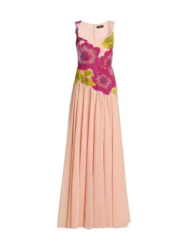 THEIA Women's Sandie Floral-Embroidered Gown - Powder Blush - Size 16 | Thumbnail 1