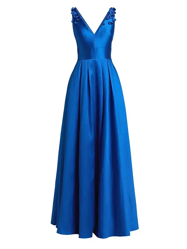 Theia Women's Velina Mikado V-Neck Gown - Sapphire Eclipse