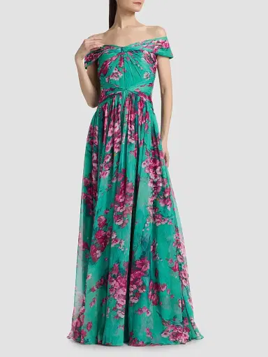 THEIA Women's Sabina Floral Chiffon Off-The-Shoulder Gown - Seafoam Sakura Mist - Size 14 | Thumbnail 2 THEIA Women's Sabina Floral Chiffon Off-The-Shoulder Gown - Seafoam Sakura Mist - Size 14 | Thumbnail 2