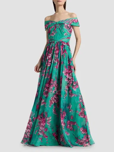 THEIA Women's Sabina Floral Chiffon Off-The-Shoulder Gown - Seafoam Sakura Mist - Size 14 | Thumbnail 3 THEIA Women's Sabina Floral Chiffon Off-The-Shoulder Gown - Seafoam Sakura Mist - Size 14 | Thumbnail 3