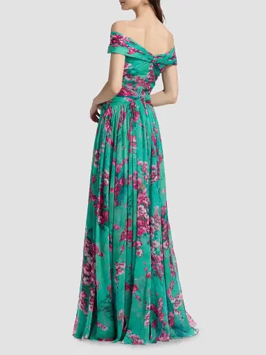 THEIA Women's Sabina Floral Chiffon Off-The-Shoulder Gown - Seafoam Sakura Mist - Size 14 | Thumbnail 5 THEIA Women's Sabina Floral Chiffon Off-The-Shoulder Gown - Seafoam Sakura Mist - Size 14 | Thumbnail 5