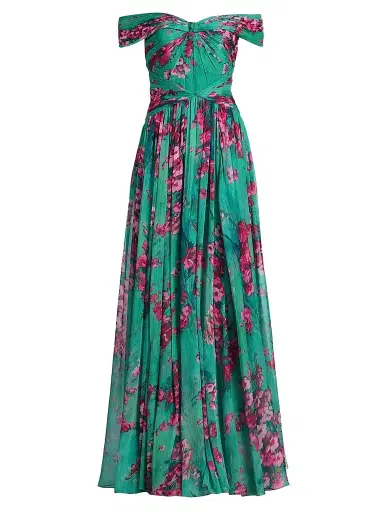 THEIA Women's Sabina Floral Chiffon Off-The-Shoulder Gown - Seafoam Sakura Mist - Size 14 | Thumbnail 1 THEIA Women's Sabina Floral Chiffon Off-The-Shoulder Gown - Seafoam Sakura Mist - Size 14 | Thumbnail 1