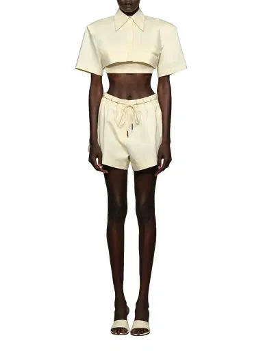 Et Ochs Women's Calvin Stretch-Cotton Crop Shirt - Wax | Thumbnail 2