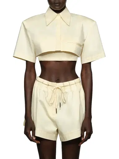 Et Ochs Women's Calvin Stretch-Cotton Crop Shirt - Wax | Thumbnail 3