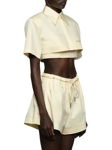 Et Ochs Women's Calvin Stretch-Cotton Crop Shirt - Wax | Thumbnail 4