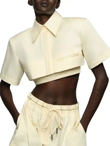 Et Ochs Women's Calvin Stretch-Cotton Crop Shirt - Wax | Thumbnail 6