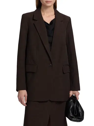 Co Women's Mens-Fit Linen-Blend Blazer - Chocolate - Size XL | Thumbnail 3