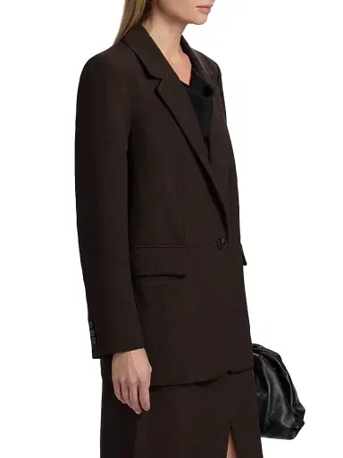 Co Women's Mens-Fit Linen-Blend Blazer - Chocolate - Size XL | Thumbnail 4