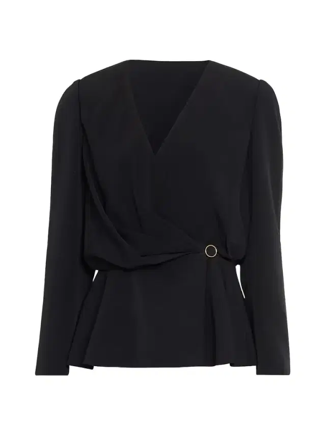 Women's Long-Sleeve Wrap Blouse - Black