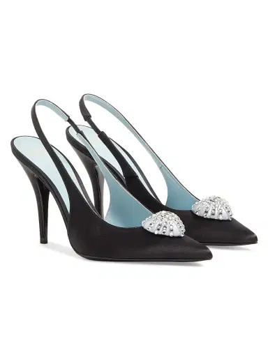 Valentino Garavani Women's Coeur Royal 100MM Satin Slingback Pumps - Black Crystal - Size 12 | Thumbnail 2