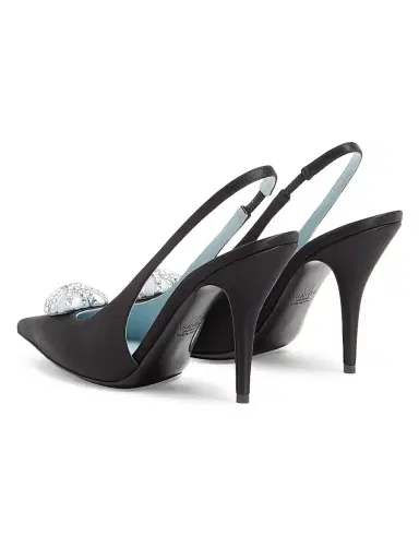Valentino Garavani Women's Coeur Royal 100MM Satin Slingback Pumps - Black Crystal - Size 12 | Thumbnail 3