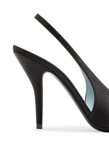 Valentino Garavani Women's Coeur Royal 100MM Satin Slingback Pumps - Black Crystal - Size 12 | Thumbnail 6