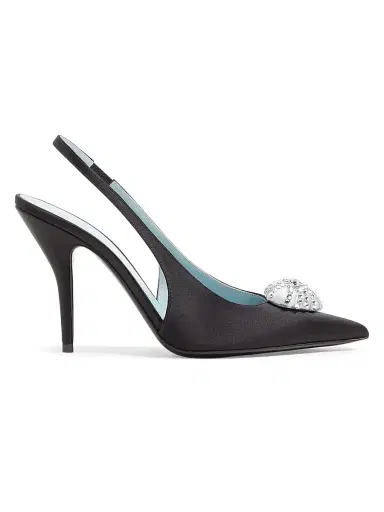 Valentino Garavani Women's Coeur Royal 100MM Satin Slingback Pumps - Black Crystal - Size 12 | Thumbnail 1