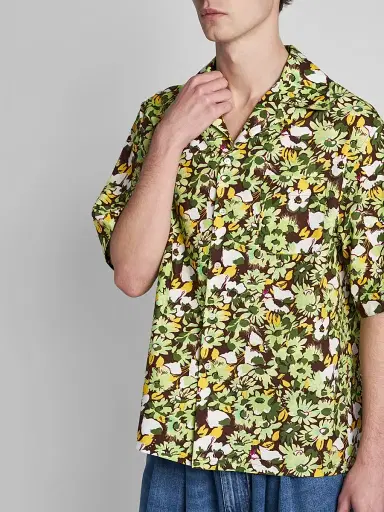 Marni Men's Floral Cotton Poplin Camp Shirt - Light Green - Size 44 | Thumbnail 5