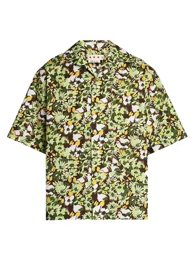 Marni Men's Floral Cotton Poplin Camp Shirt - Light Green - Size 44 | Thumbnail 1