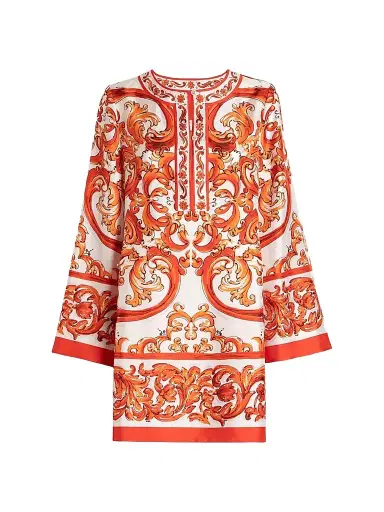 Dolce & Gabbana Women's Filligree-Printed Silk Mini Dress - Variante Abbinata - Size 10 | Thumbnail 1