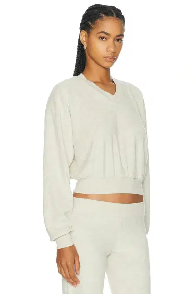 ÉTERNE Cropped V-Neck Terry Sweatshirt | Thumbnail 2