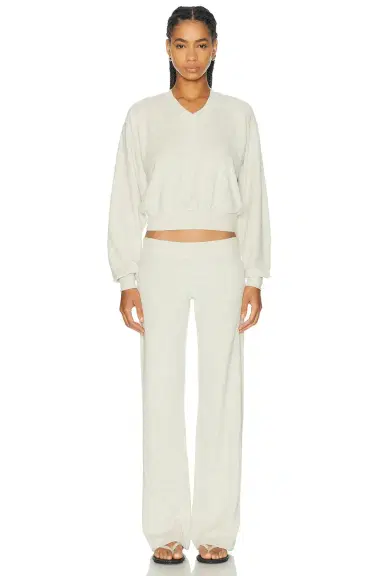 ÉTERNE Cropped V-Neck Terry Sweatshirt | Thumbnail 4