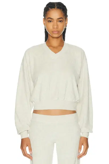 ÉTERNE Cropped V-Neck Terry Sweatshirt | Thumbnail 1