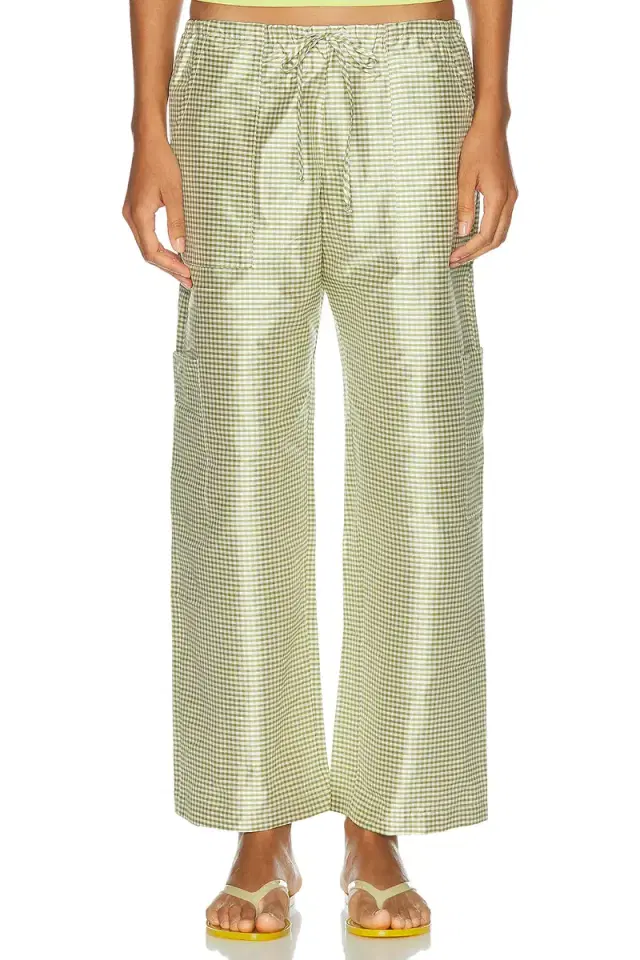 DONNI. The Taffeta Gingham Drawstring Cargo Pant