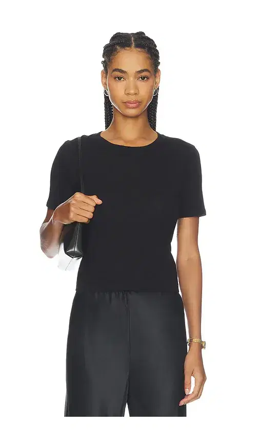 L'AGENCE Stormy Short Sleeve Crop Crew Neck Tee