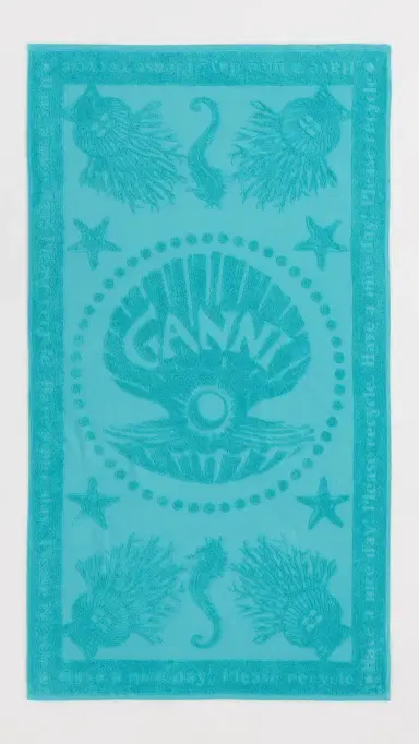 GANNI Jacquard Beach Towel Blue Curacao One Size | Thumbnail 2