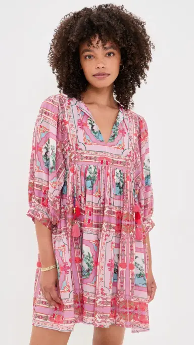 Bell ylvie Mini Tunic Dress Pink Bird Print | Thumbnail 2