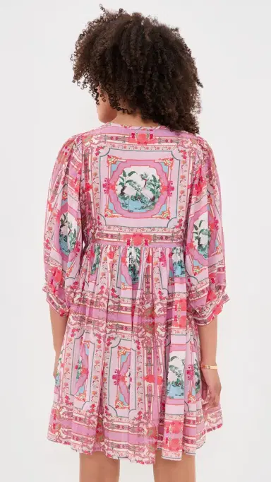 Bell ylvie Mini Tunic Dress Pink Bird Print | Thumbnail 3