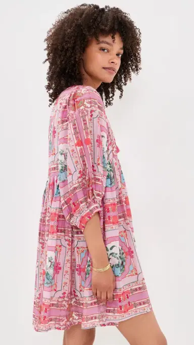 Bell ylvie Mini Tunic Dress Pink Bird Print | Thumbnail 4