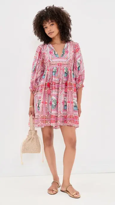 Bell ylvie Mini Tunic Dress Pink Bird Print | Thumbnail 5