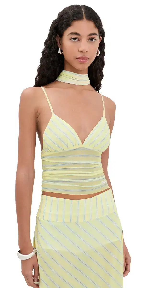 Striped Mesh Cami Top Butter