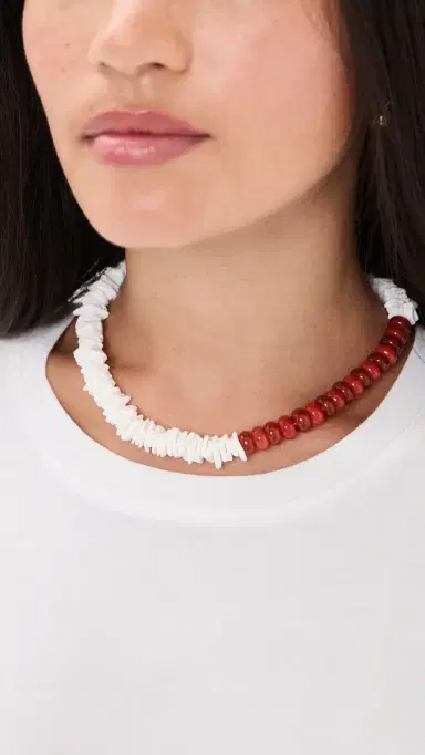 Madewell Shell Stone Beaded Necklace Antique Gold One Size | Thumbnail 3