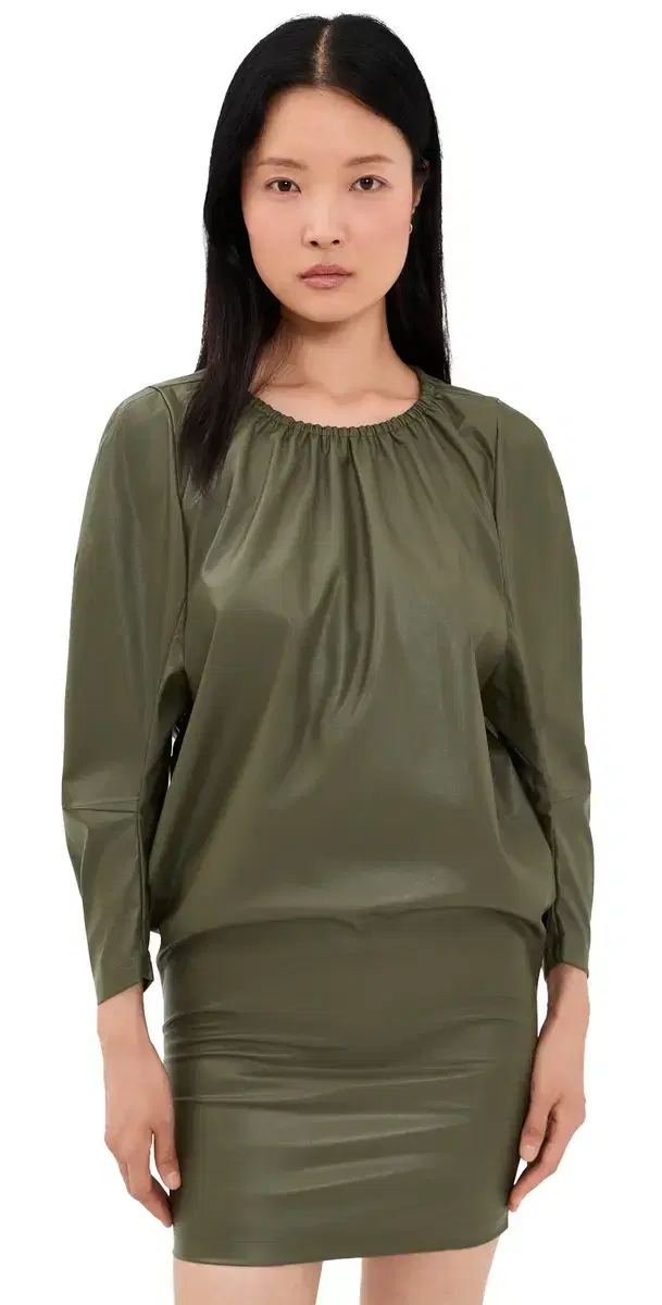 Faux Leather Mini Dress Khaki