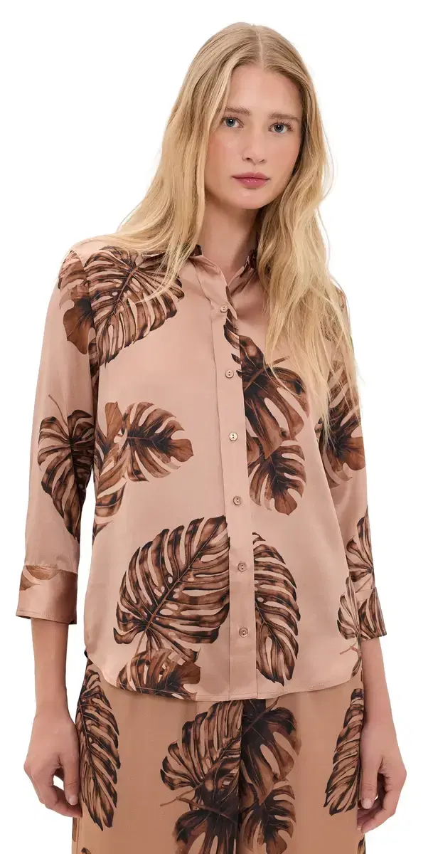 L'AGENCE Dani 3/4 Sleeve Blouse Hazelnut ulti Large Palm