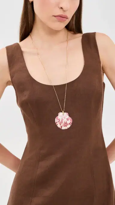 Shashi Long Chain Scallop Shell Necklace Gold One Size | Thumbnail 3