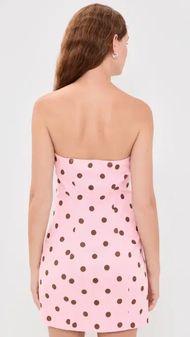 endless rose Polka Dot inen Strapless Dress Pink/Brown | Thumbnail 3