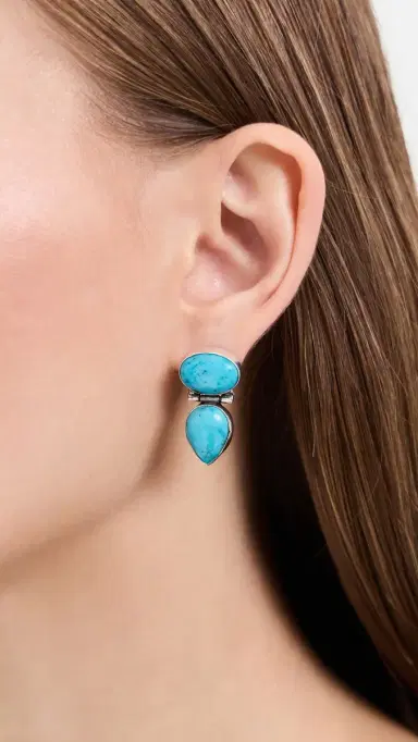 SHASHI Dallas Tear Drop Earrings Silver/Turquoise One Size | Thumbnail 3
