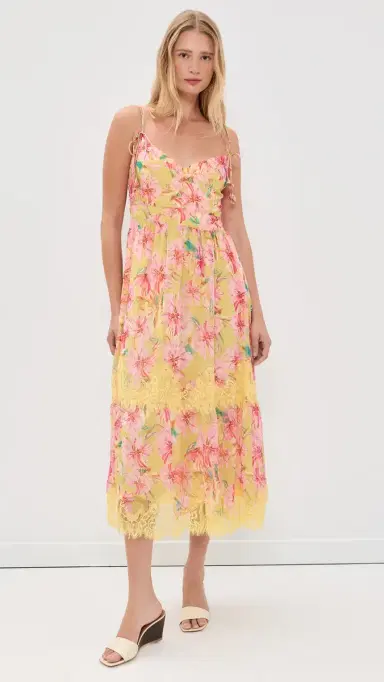 En Saison Eva Midi Dress Yellow Fuchsia M | Thumbnail 2