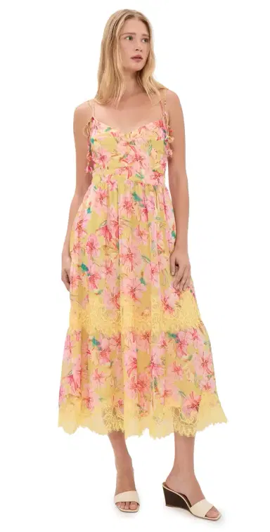 En Saison Eva Midi Dress Yellow Fuchsia M | Thumbnail 1