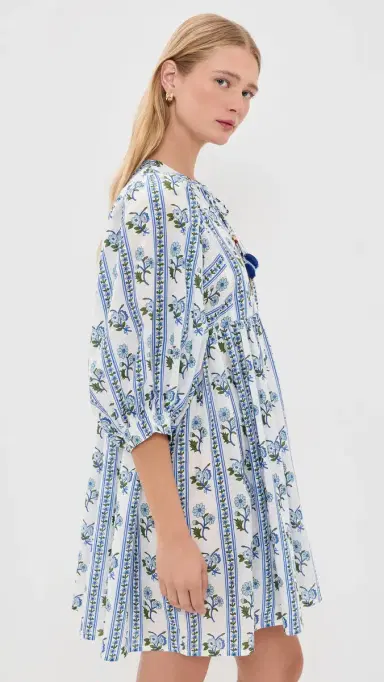 Bell ylvie Mini Cotton Tunic Dress Blue Floral tripe | Thumbnail 4 Bell ylvie Mini Cotton Tunic Dress Blue Floral tripe | Thumbnail 4