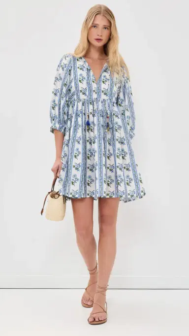 Bell ylvie Mini Cotton Tunic Dress Blue Floral tripe | Thumbnail 5 Bell ylvie Mini Cotton Tunic Dress Blue Floral tripe | Thumbnail 5