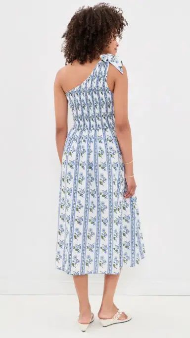Bell Bowie Cotton Midi Dress Blue Floral Stripe | Thumbnail 3 Bell Bowie Cotton Midi Dress Blue Floral Stripe | Thumbnail 3