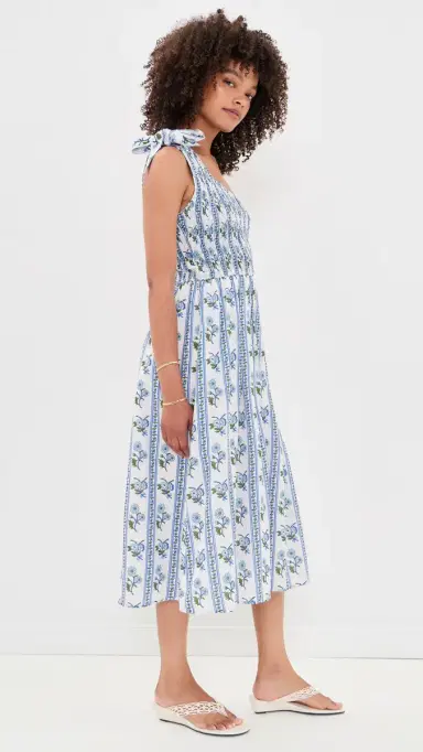 Bell Bowie Cotton Midi Dress Blue Floral Stripe | Thumbnail 4 Bell Bowie Cotton Midi Dress Blue Floral Stripe | Thumbnail 4