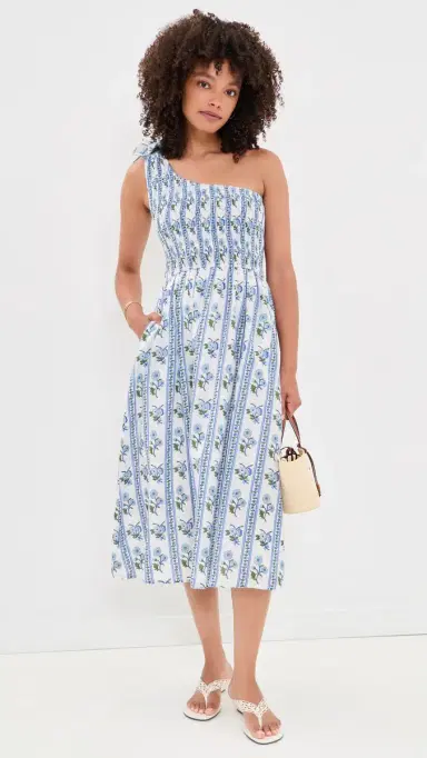 Bell Bowie Cotton Midi Dress Blue Floral Stripe | Thumbnail 5 Bell Bowie Cotton Midi Dress Blue Floral Stripe | Thumbnail 5